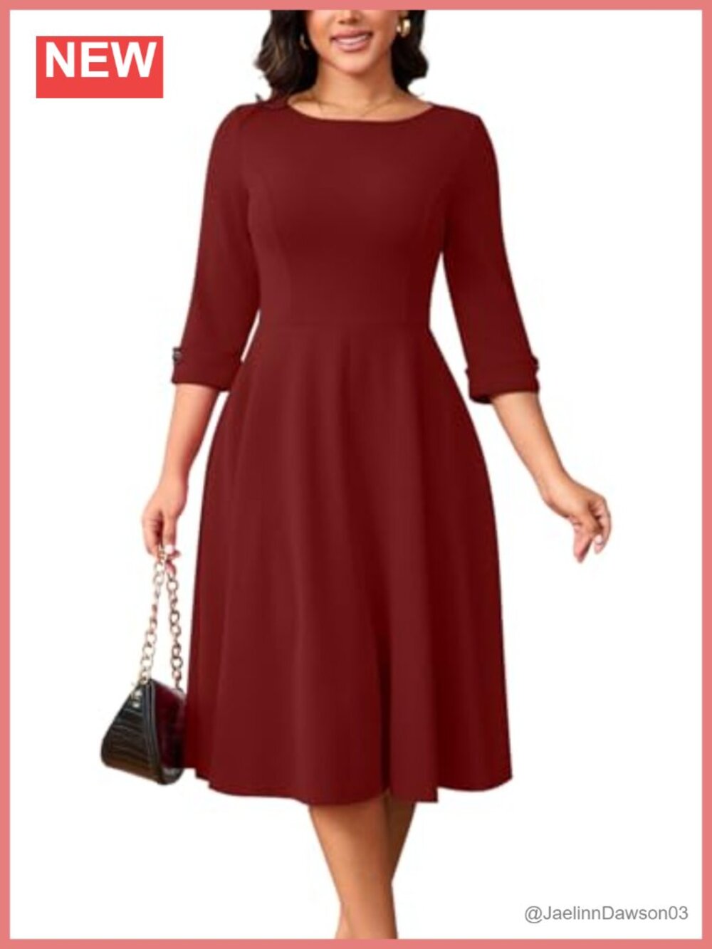 Women's Work Dress Fit and Flare 3/4 Sleeve A-Line Midi with Pockets